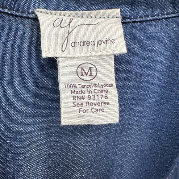 Andrea Jovine Dark Wash Denim Dress Womens US M Blue AJ Split V-neck Mini Short - Picture 4 of 6